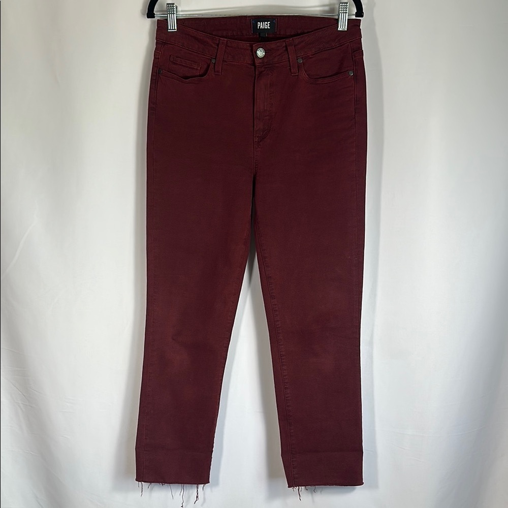 PAIGE Jacquline Straight Jeans Raw Hem Maroon/Red Women’s 30
